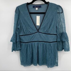 NEW! Boho Teal Lace Blouse